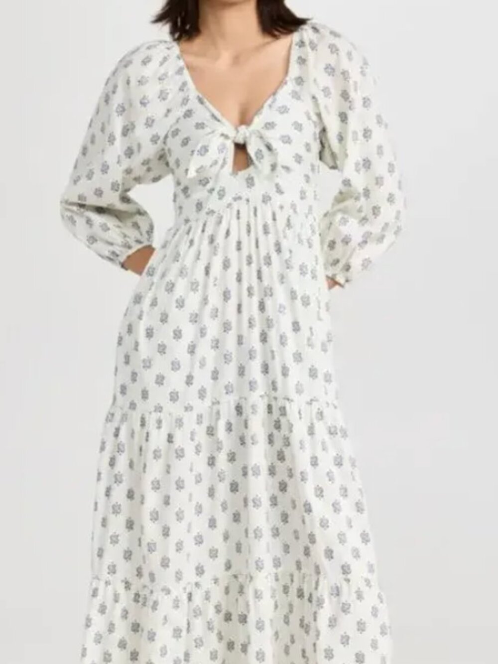 Xirena Imogen Tie Front Ivory White Navy Paisley Cotton Midi Dress Small